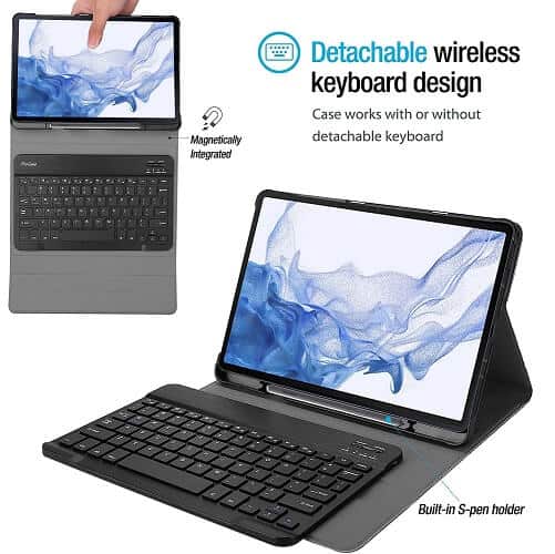 With Pencil Holder For Samsung Galaxy Tab S7 FE /S7+ /S8+ Plus 12.4 inch Detachable Wireless Bluetooth Keyboard Case Lightweight Protective Cover With Pencil Holder For Samsung Galaxy Tab S7 FE /S7+ /S8+ Plus 12.4 inch Detachable Wireless Bluetooth Keyboard Case Lightweight Protective Cover